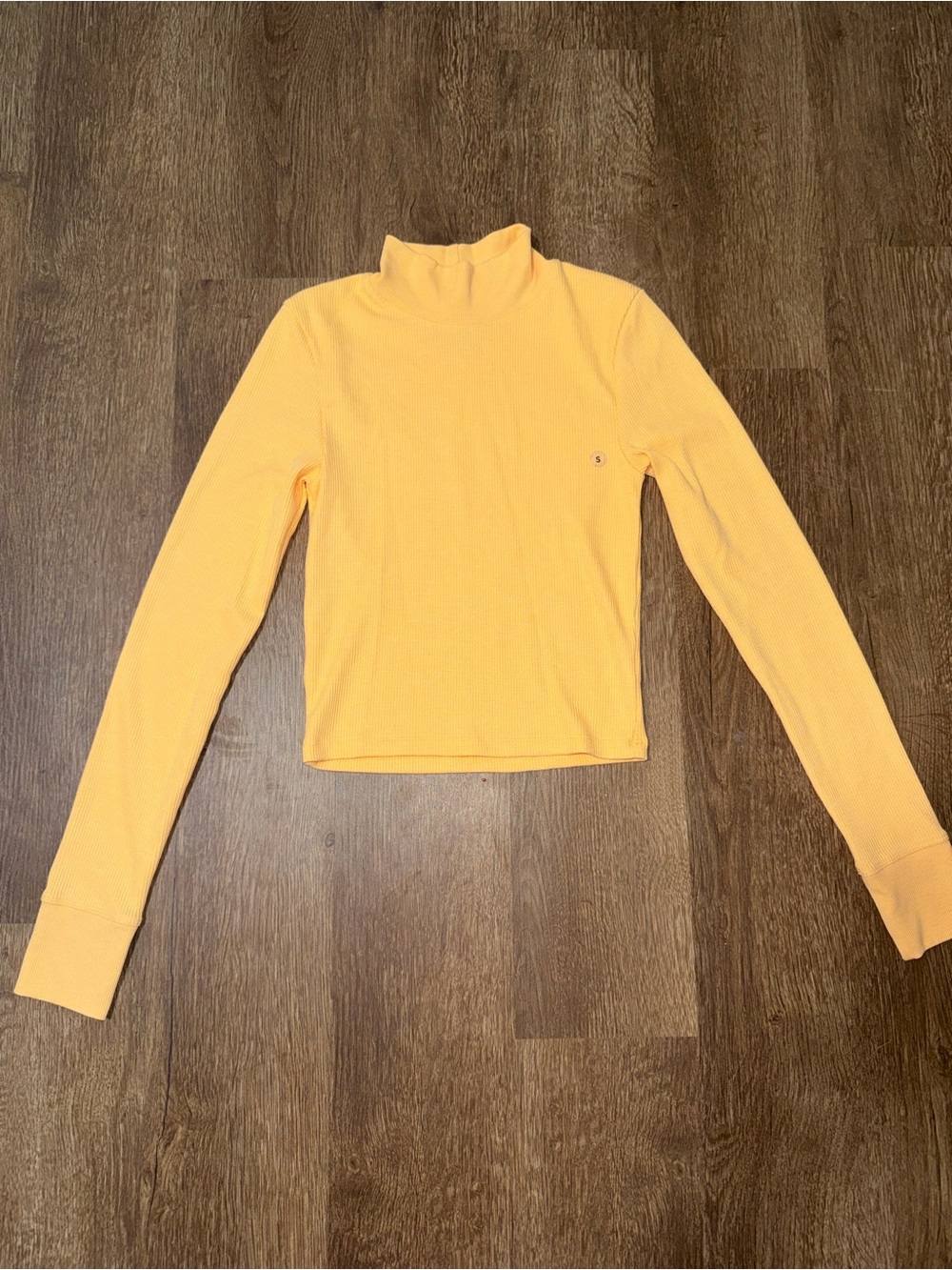 American Eagle Yellow Knit Mock Neck Long Sleeve Slim Fit Stretch Top S